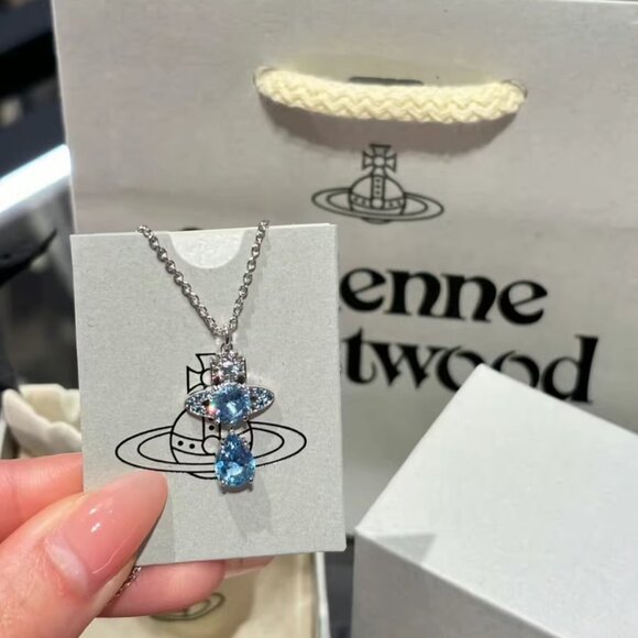 Vivienne Westwood Blue Orb Pendant Necklace – Silver Chain - Picture 1 of 5